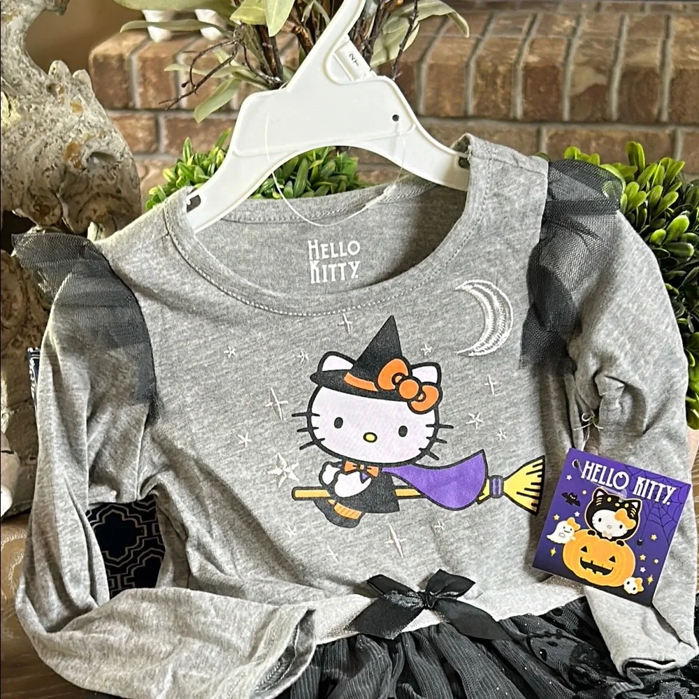 NWT! Hello Kitty Gray & Sparkly Black Tutu Halloween Witch Holiday Dress 2T